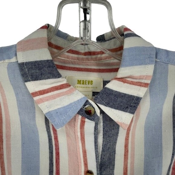 Anthropologie Maeve Chatham Pastel Striped Linen Blend Button Down Shirt   Sz XS - Picture 5 of 14